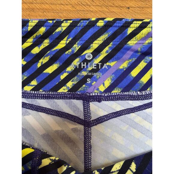 Athleta Womens Radical Stride Capri Leggings Blue Yellow Zip Pocket Size Small - Picture 6 of 8